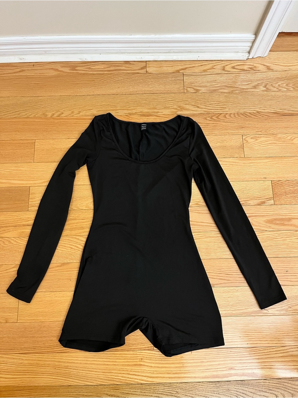 SHEIN Black Long-Sleeve Stretch Romper Bodysuit with Scoop Neck
